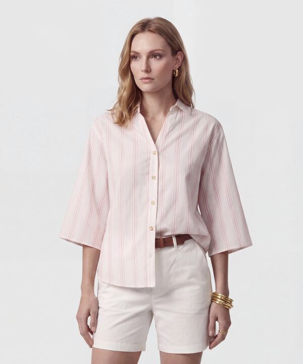 Camisa Manga 3/4 Con Silueta Amplia Para Mujer