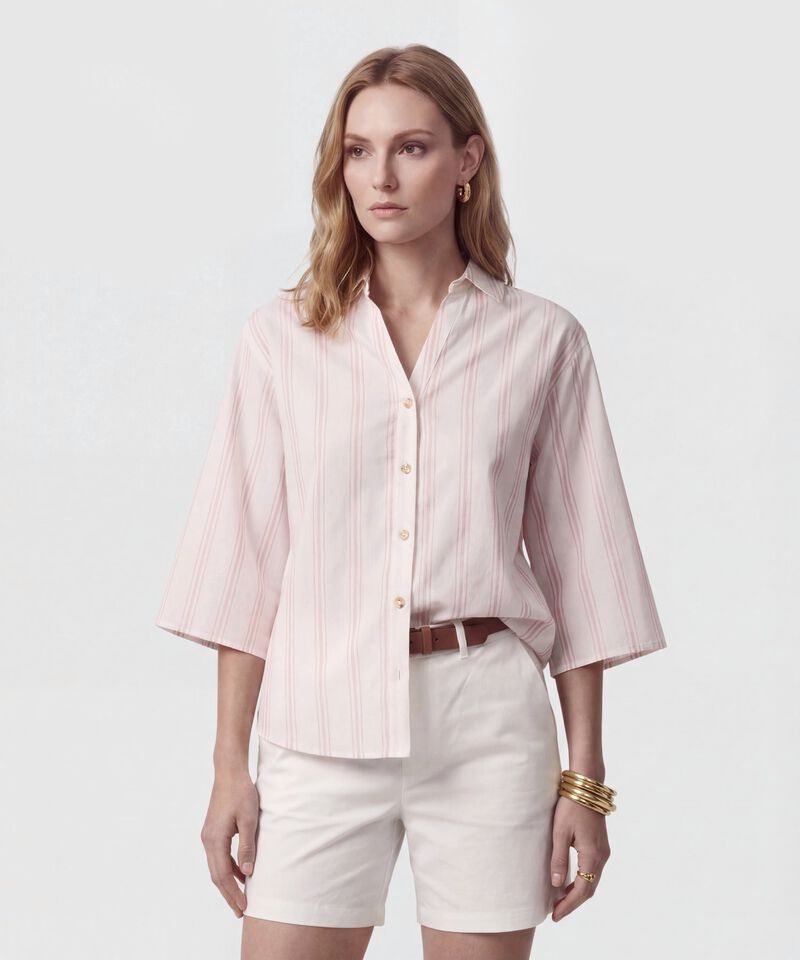 Camisa Manga 3/4 Con Silueta Amplia Para Mujer