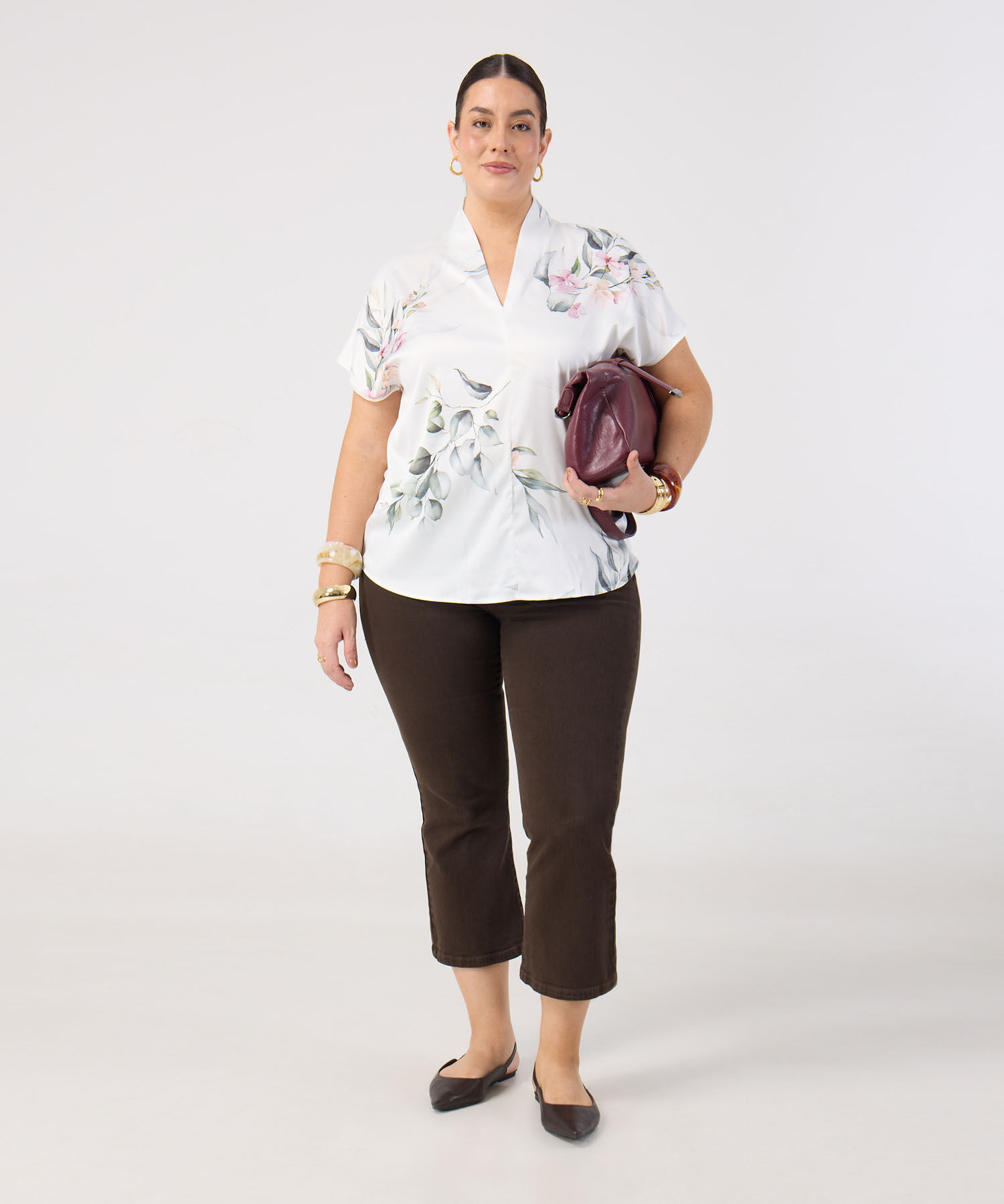 Blusa De Cuello Mao Con Escote En V Mujer Curvy