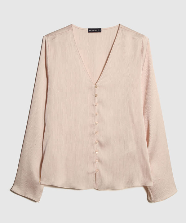 Blusa Unicolor Texturizada Con Botones
