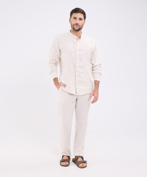 Camisa guayabera manga larga con bordado para hombre image number null