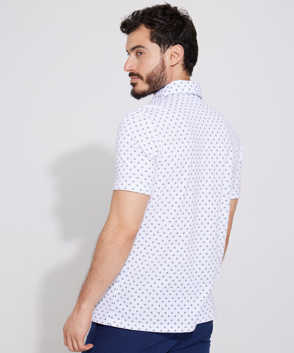 Polo Estampada, Cuello Maquina Duro Con Bolsillo, Silueta Regular Fit Blanco
