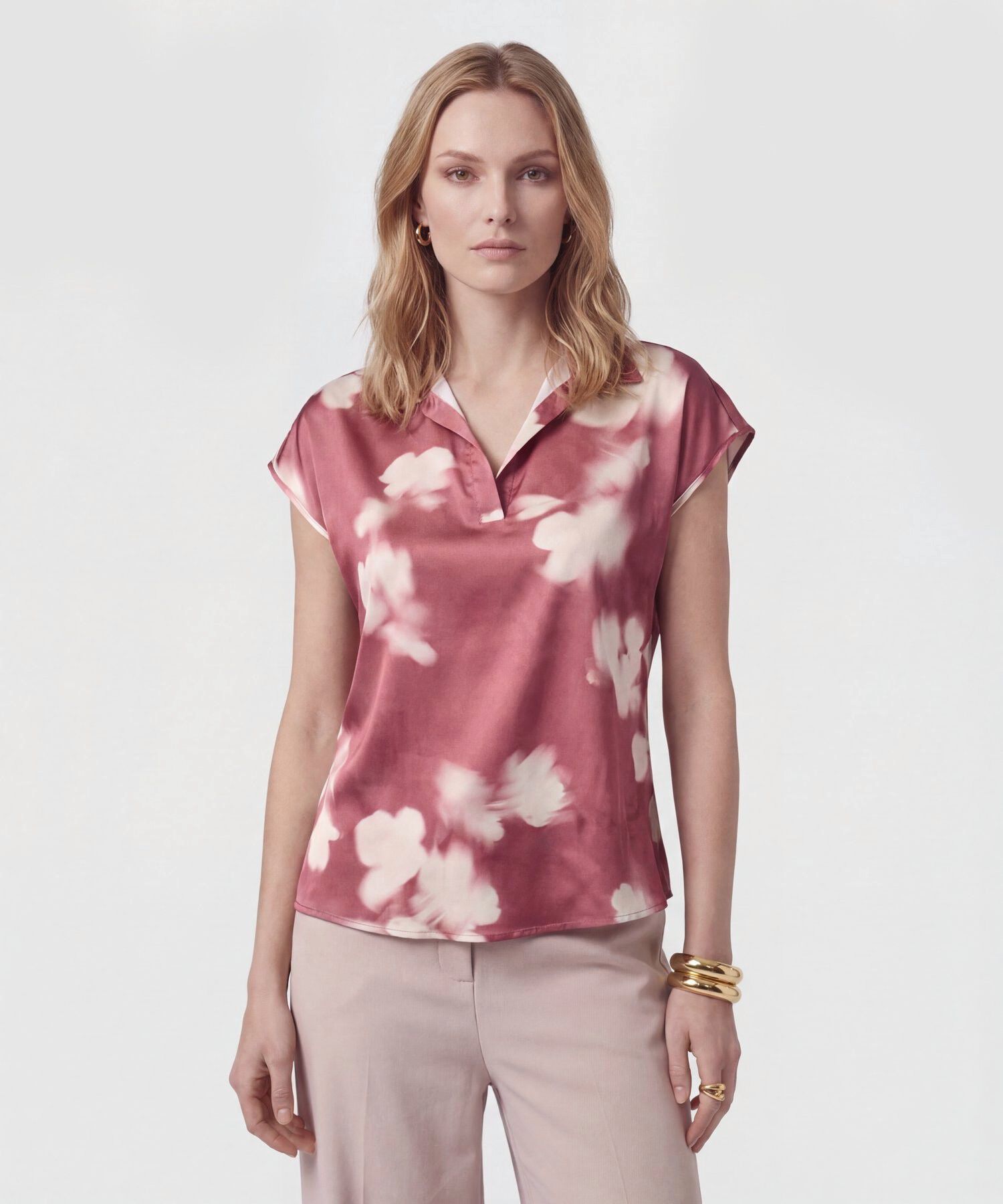 Blusa Estampada De Manga Casquillo Mujer