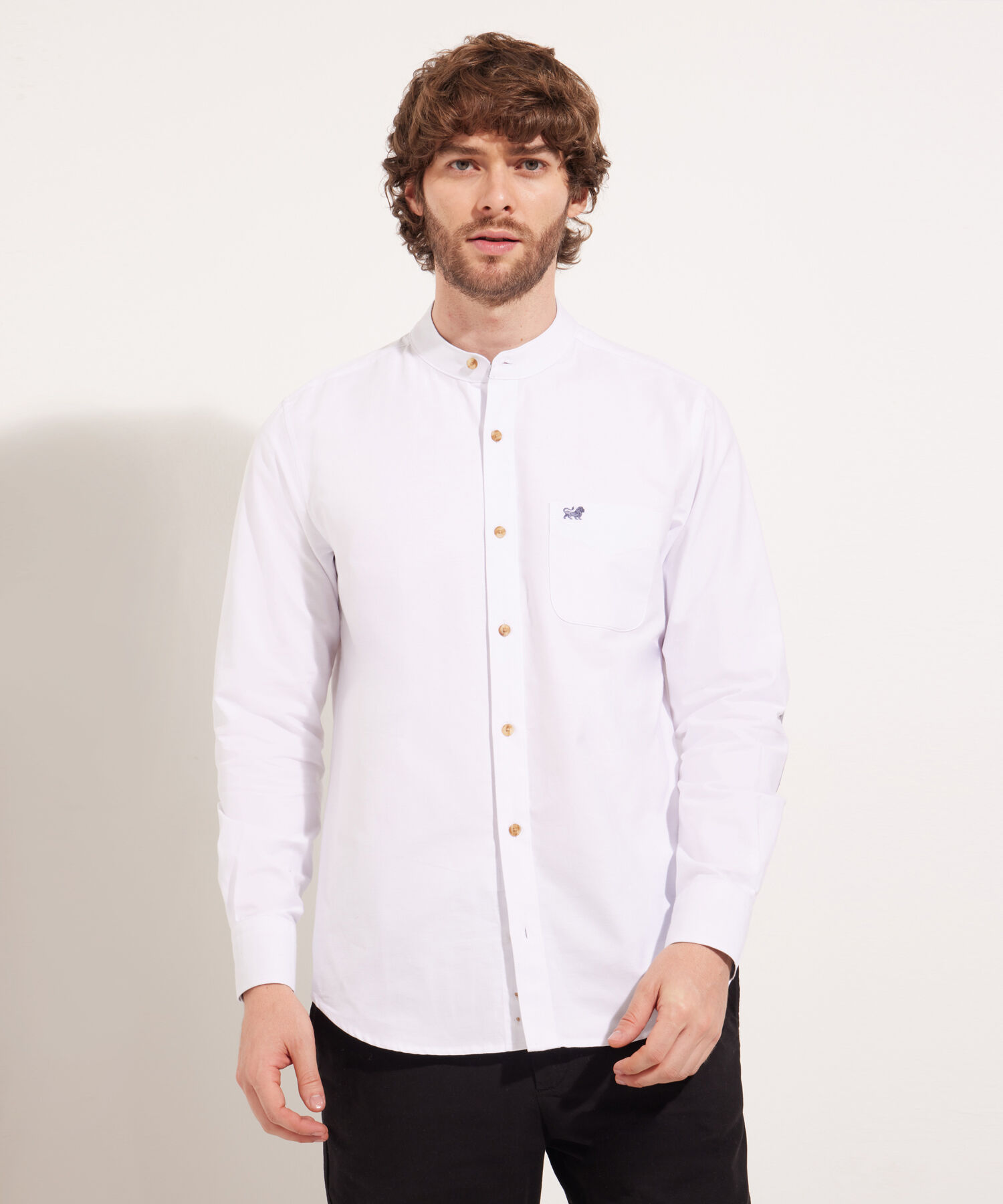 Camisa Cuello Neru Unicolor Con Coderas
