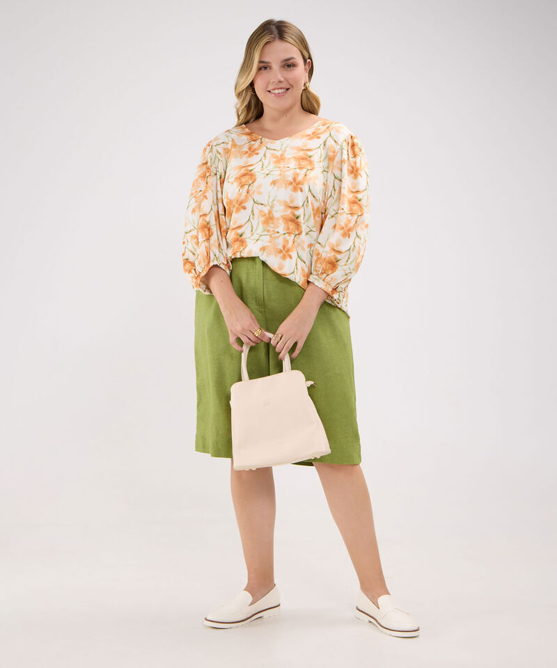 Blusa Estampada, Manga Corta Al Codo Encauchada