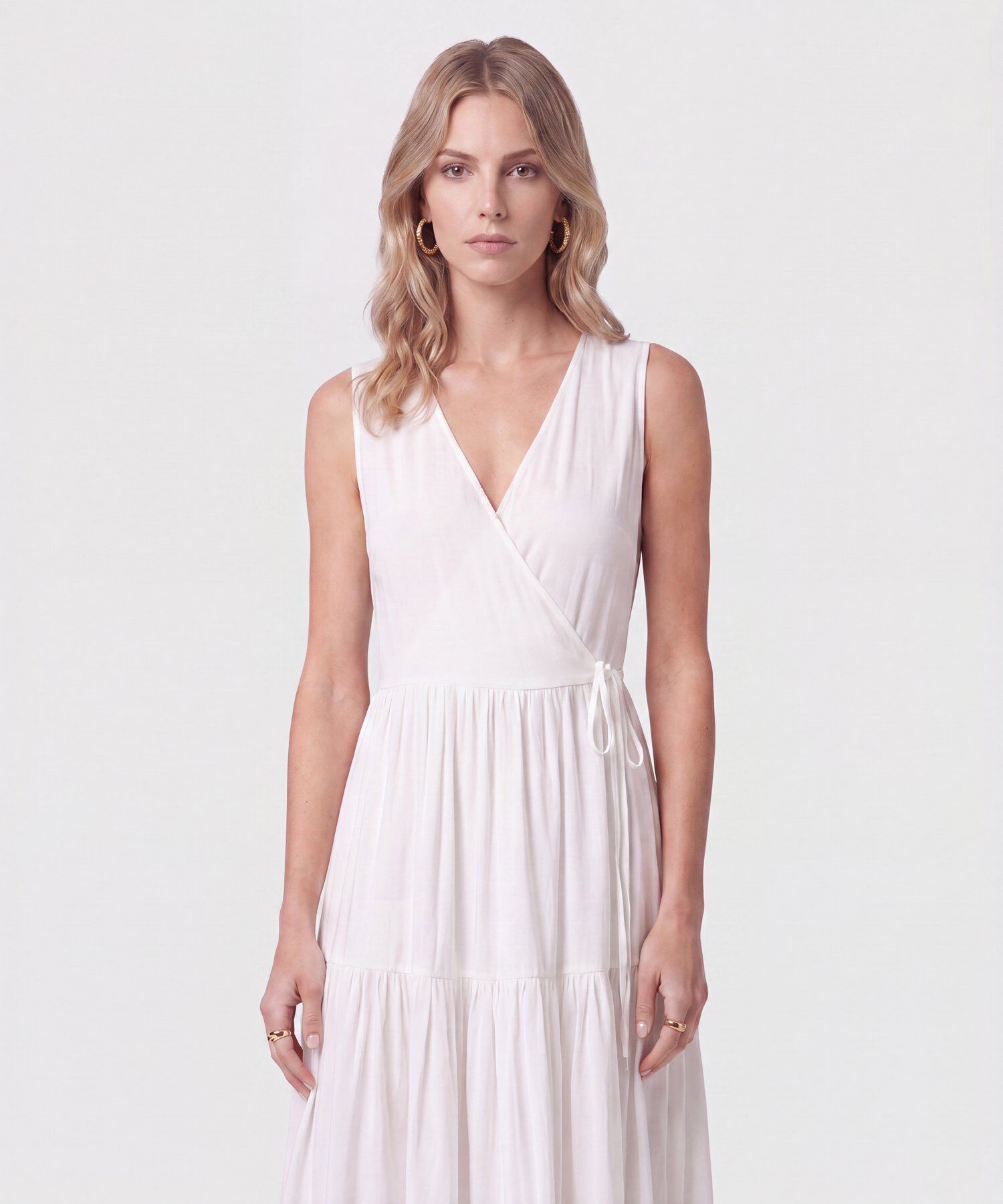 Vestido Midi Cruzado Con Prenses Para Mujer
