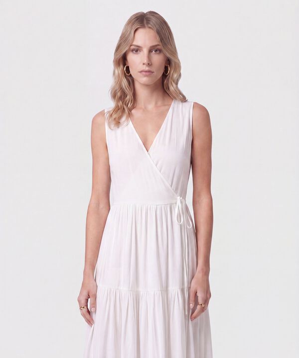 Vestido Midi Cruzado Con Prenses Para Mujer