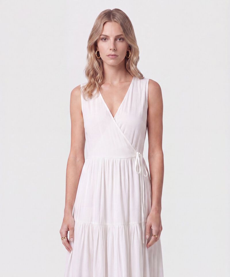 Vestido Midi Cruzado Con Prenses Para Mujer