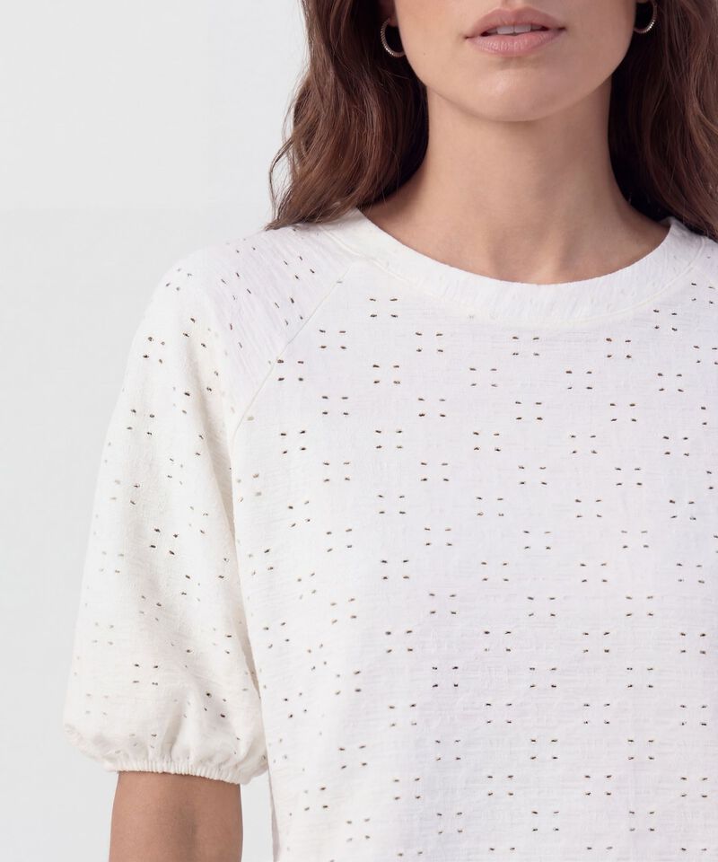 Camiseta Manga Globo Con Ojalillo Para Mujer