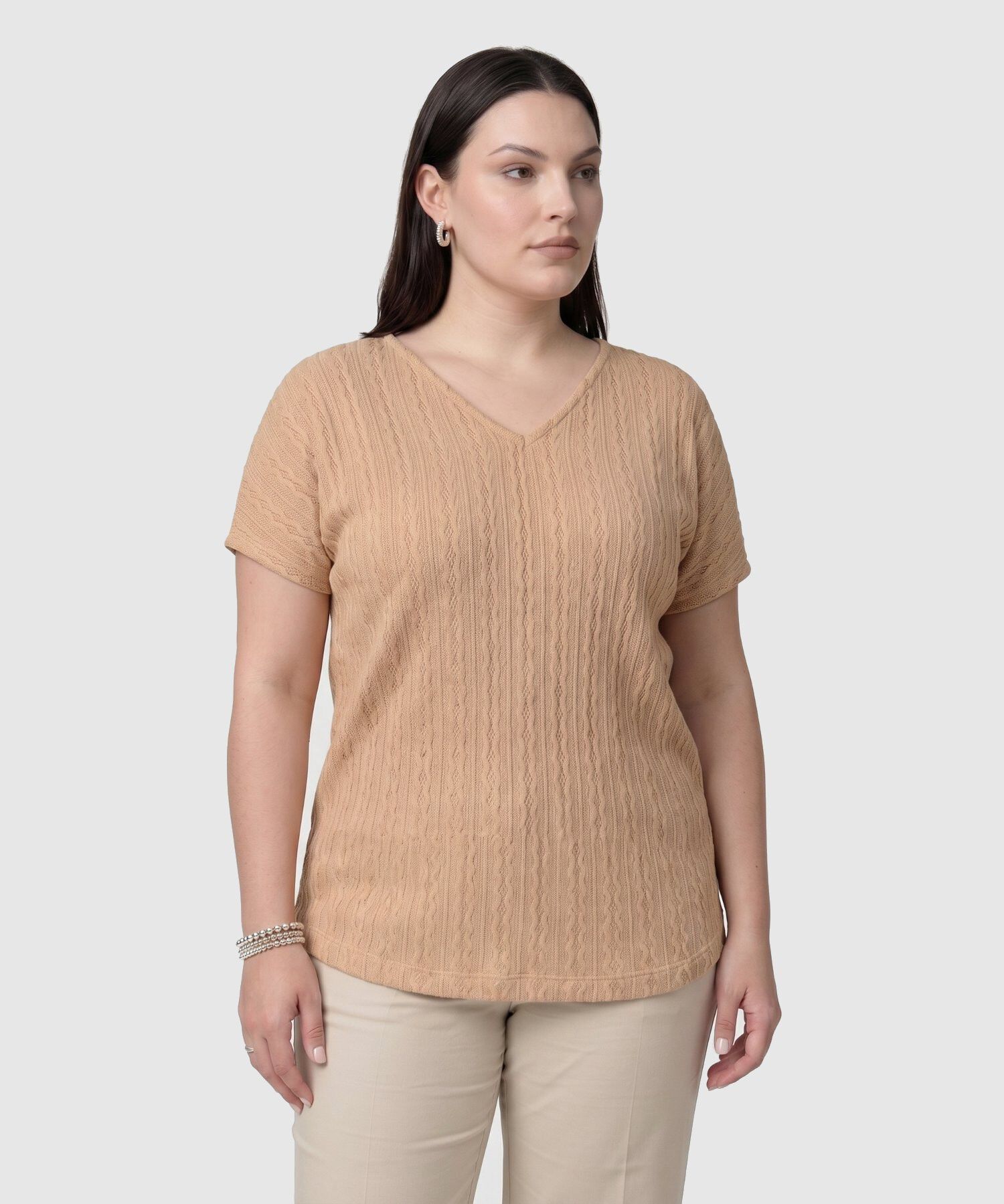 Camiseta Cuello V Textura Mujer Curvy