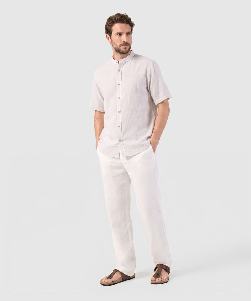Camisa Manga Corta A Rayas Con Cuello Mao Para Hombre