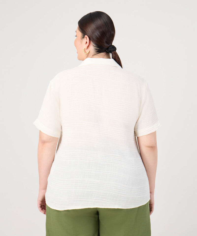 Camisa Manga Corta Cuello Solapa Para Mujer Curvy
