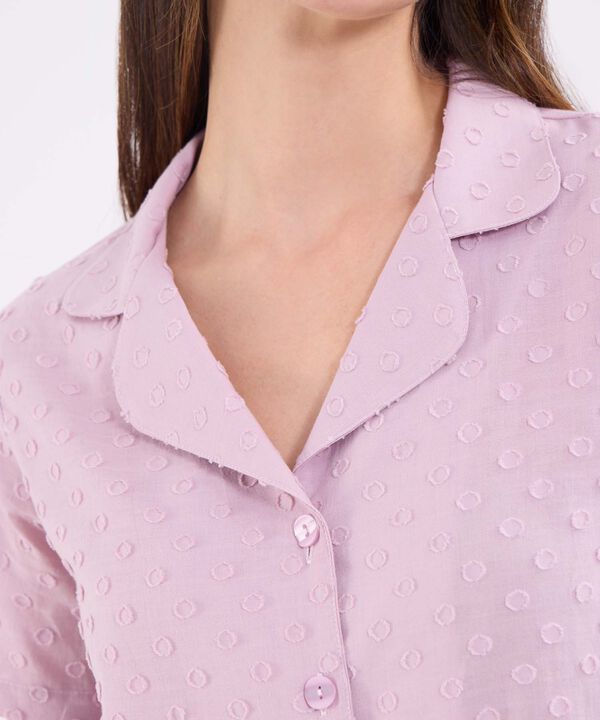 Conjunto Pijama Manga Corta, Pantalon Largo Cuello Resort Para Mujer