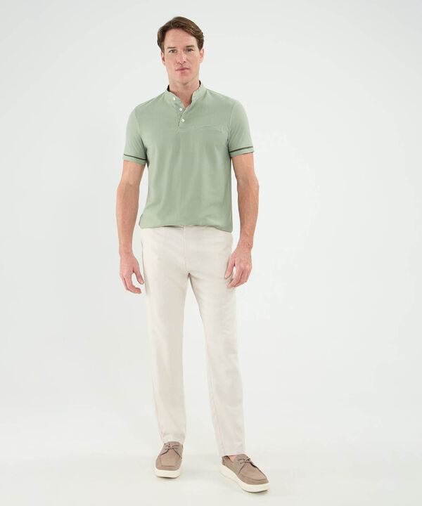 Polo Cuello Mao Con Bolsillo Ribete Texturizada Para Hombre image number null