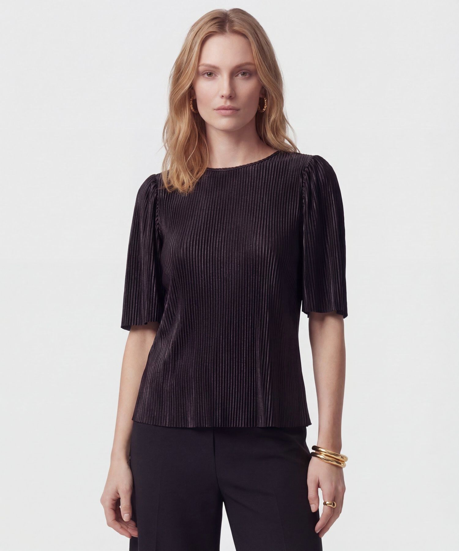 Camiseta De Tejido Plisado Para Mujer