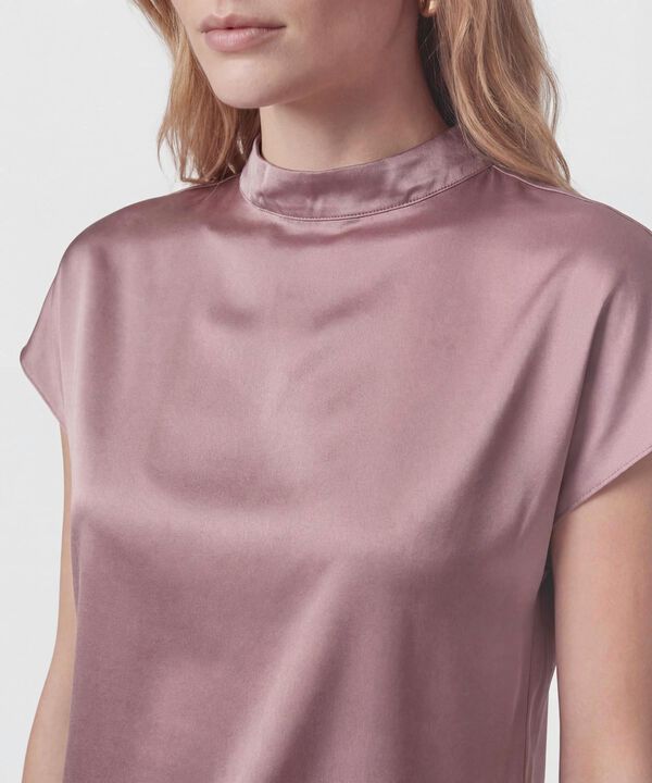 Blusa Unicolor De Cuello Alto Para Mujer