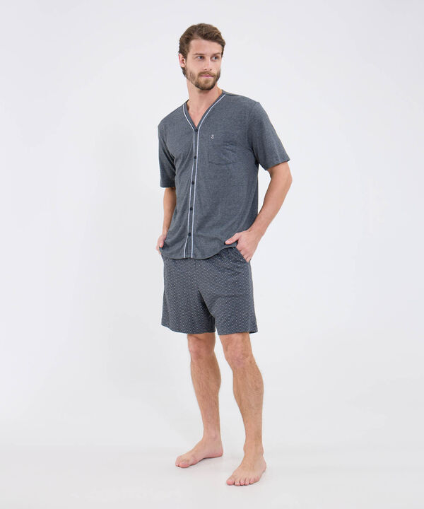 Conjunto Pijama Camisa Cuello V Y Pataloneta Estampada Para Hombre