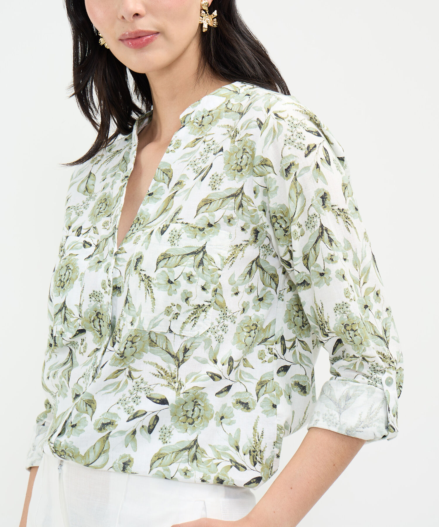 Blusa Estampada en Efecto Lino