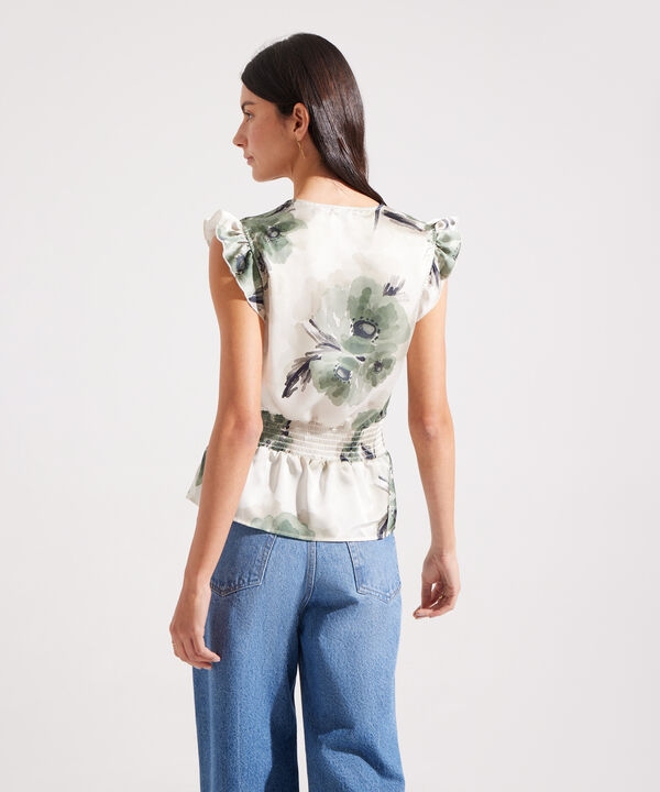Blusa Estampada Manga Sisa Con Arandela