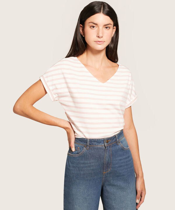 Camiseta A Rayas Cuello En V Mujer image number null
