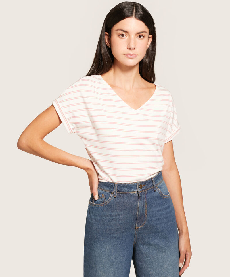 Camiseta A Rayas Cuello En V Mujer