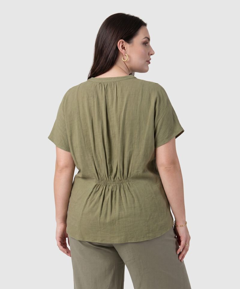 Blusa Escote En V Con Manga Corta Para Mujer Curvy