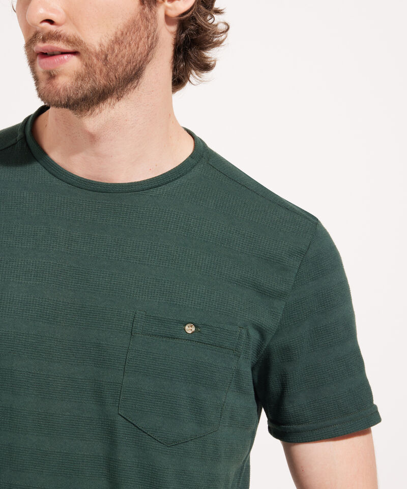 Camiseta Unicolor, Cuello Redondo Con Bolsillo De Parche