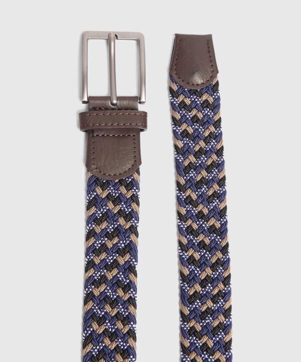 Cinturón Trenzado Elástico con Patrón de Cuadros Para Hombre image number null