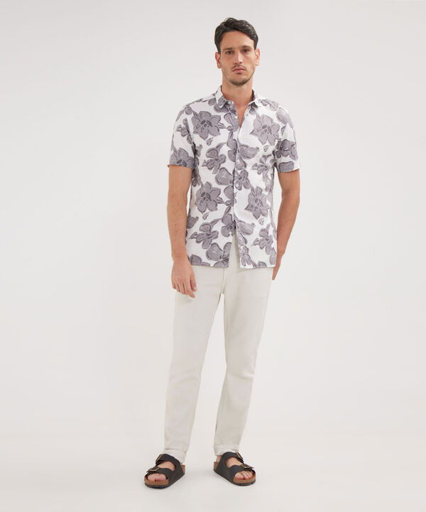 Camisa Manga Corta Estampada Base Lino