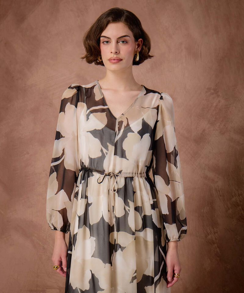 Vestido Maxi de Manga Larga y Jareta Para Mujer