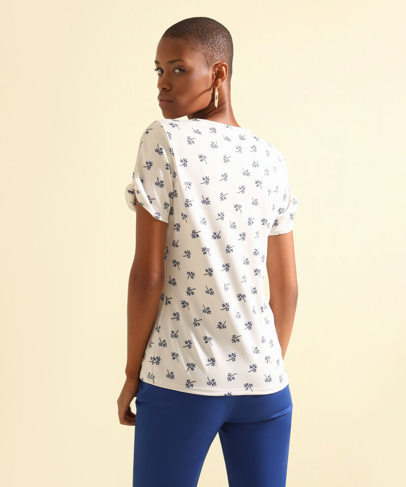 Camiseta Estampada Cuello Redondo, Manga Corta Con Abertura Y Puño Retorcido
