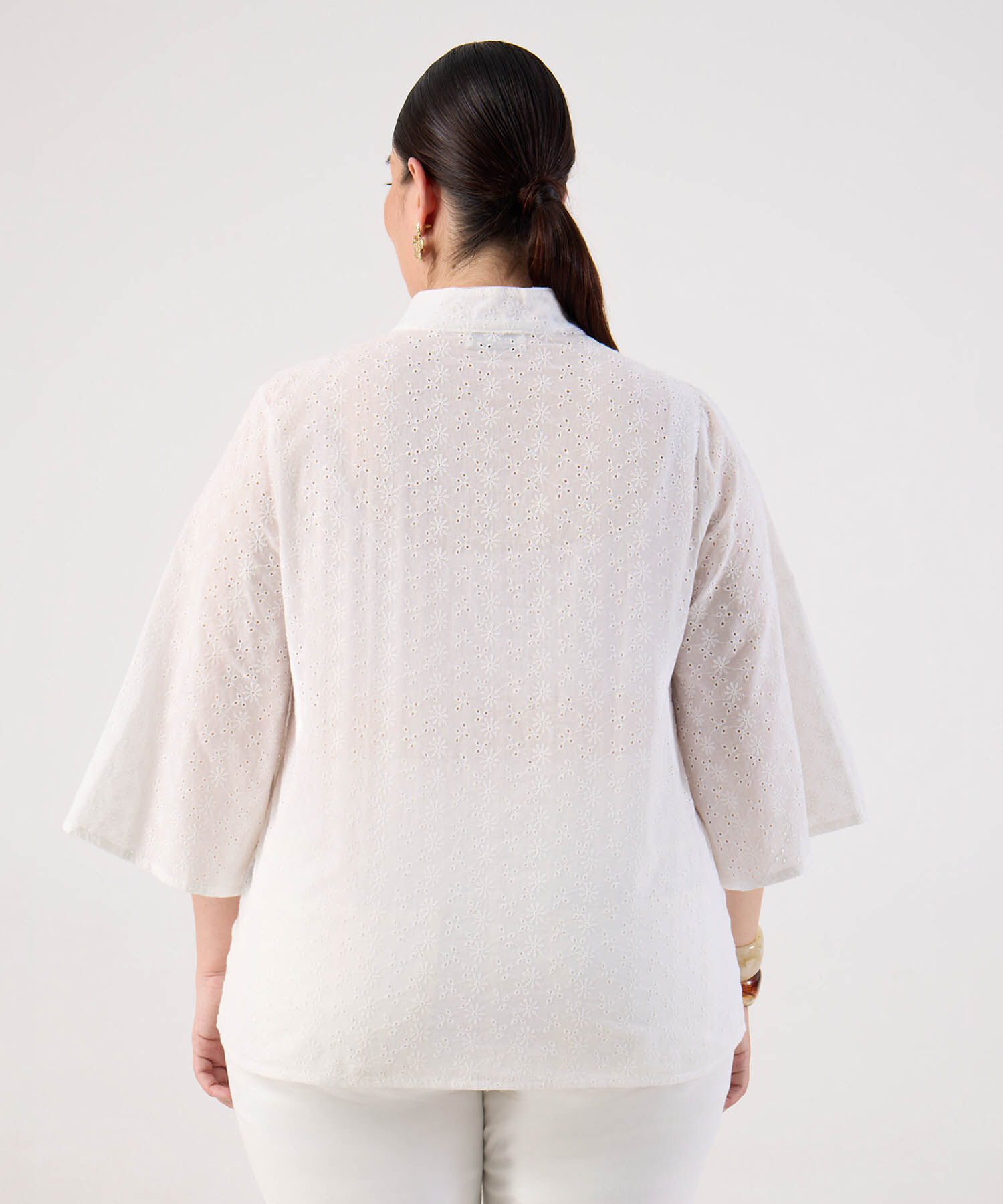 Blusa con Escote V y Manga 3/4 Para Mujer Curvy