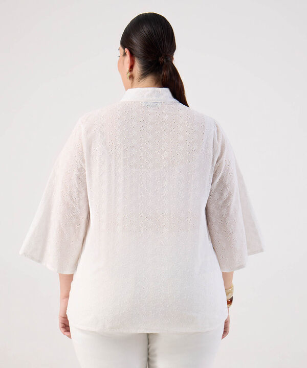 Blusa con Escote V y Manga 3/4 Para Mujer Curvy