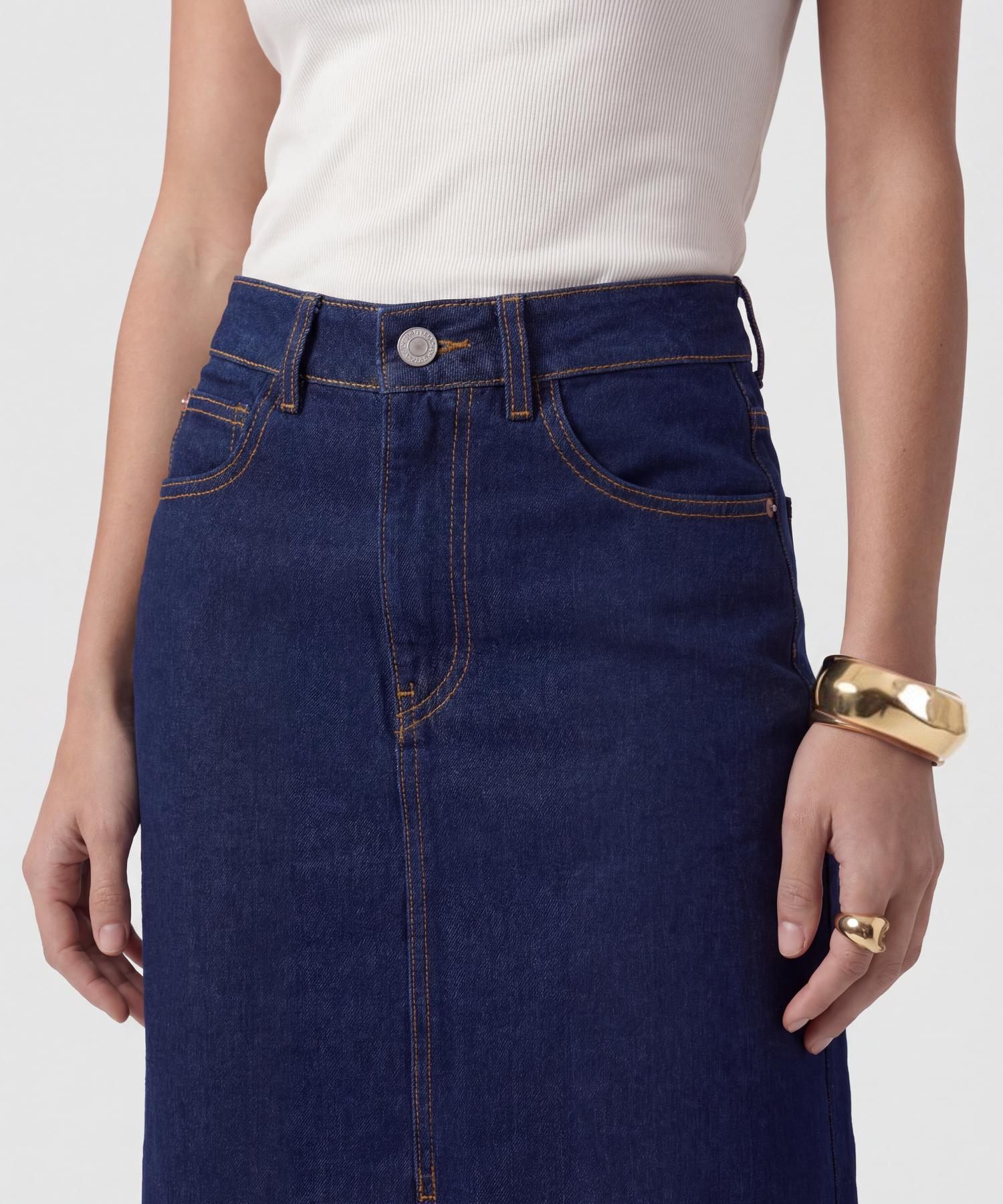 Falda Denim Midi Con Abertura Frontal