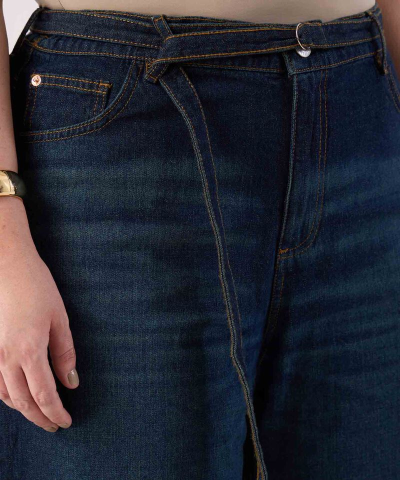 Jean Wide Leg con Cintur&oacute;n de Tela para Mujer Curvy