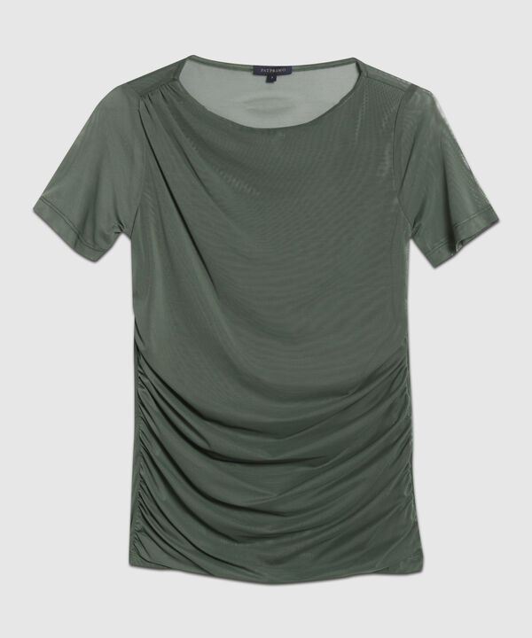 Camiseta Drapeada Unicolor Manga Corta