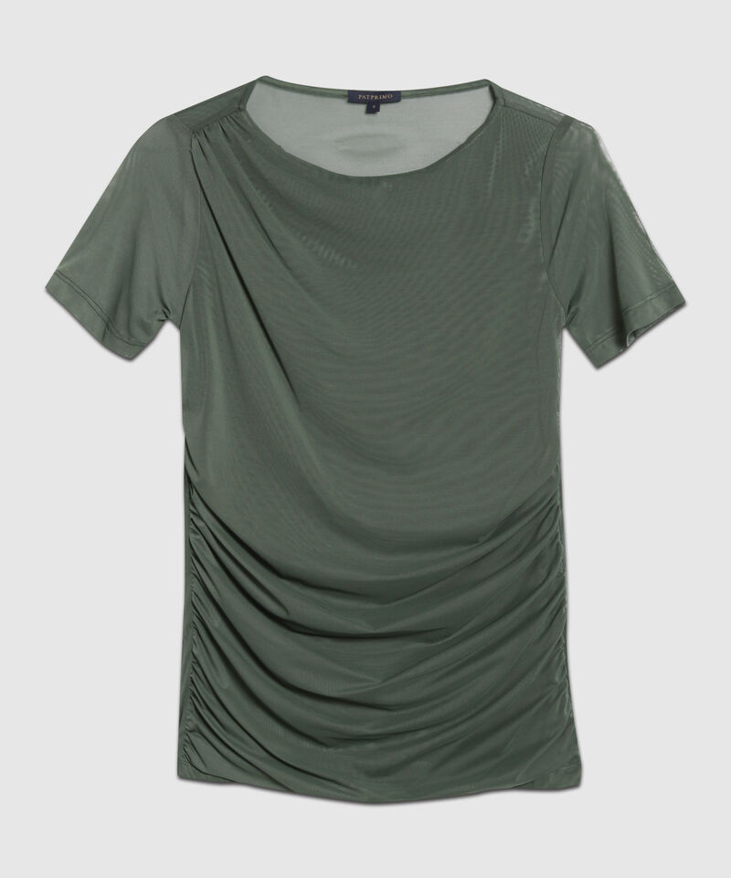 Camiseta Drapeada Unicolor Manga Corta