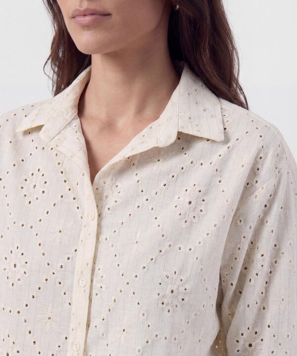 Camisa En Broderie Con Charretera Para Mujer