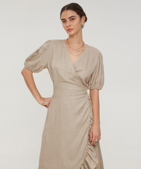 Vestido Unicolor Manga Bombacha