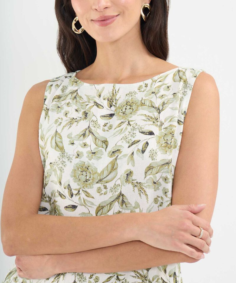 Vestido Estampado en Efecto Lino