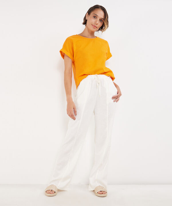 Blusa Manga Corta Con Guardapolvo  En Lino Unicolor image number null