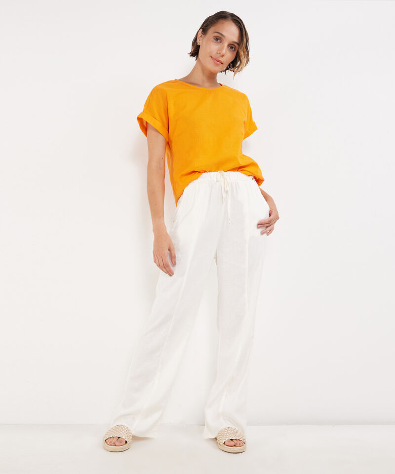 Blusa Manga Corta Con Guardapolvo  En Lino Unicolor