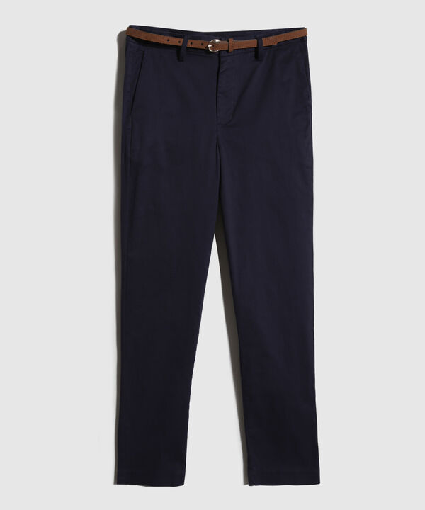 Pantalon Unicolor Chino Con Cinturon