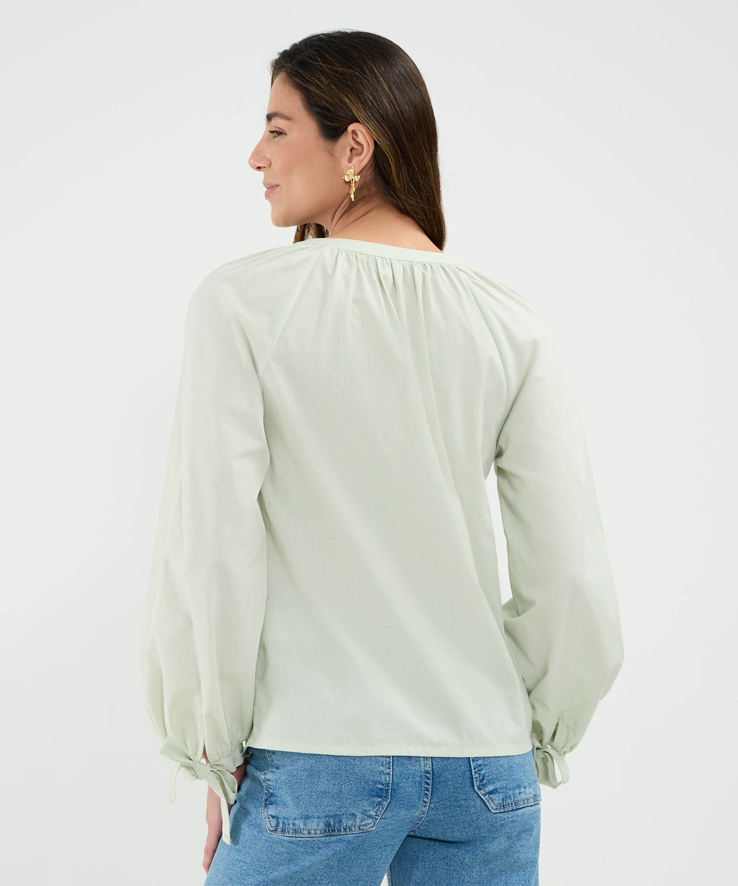 Blusa Manga Larga Efecto Lino