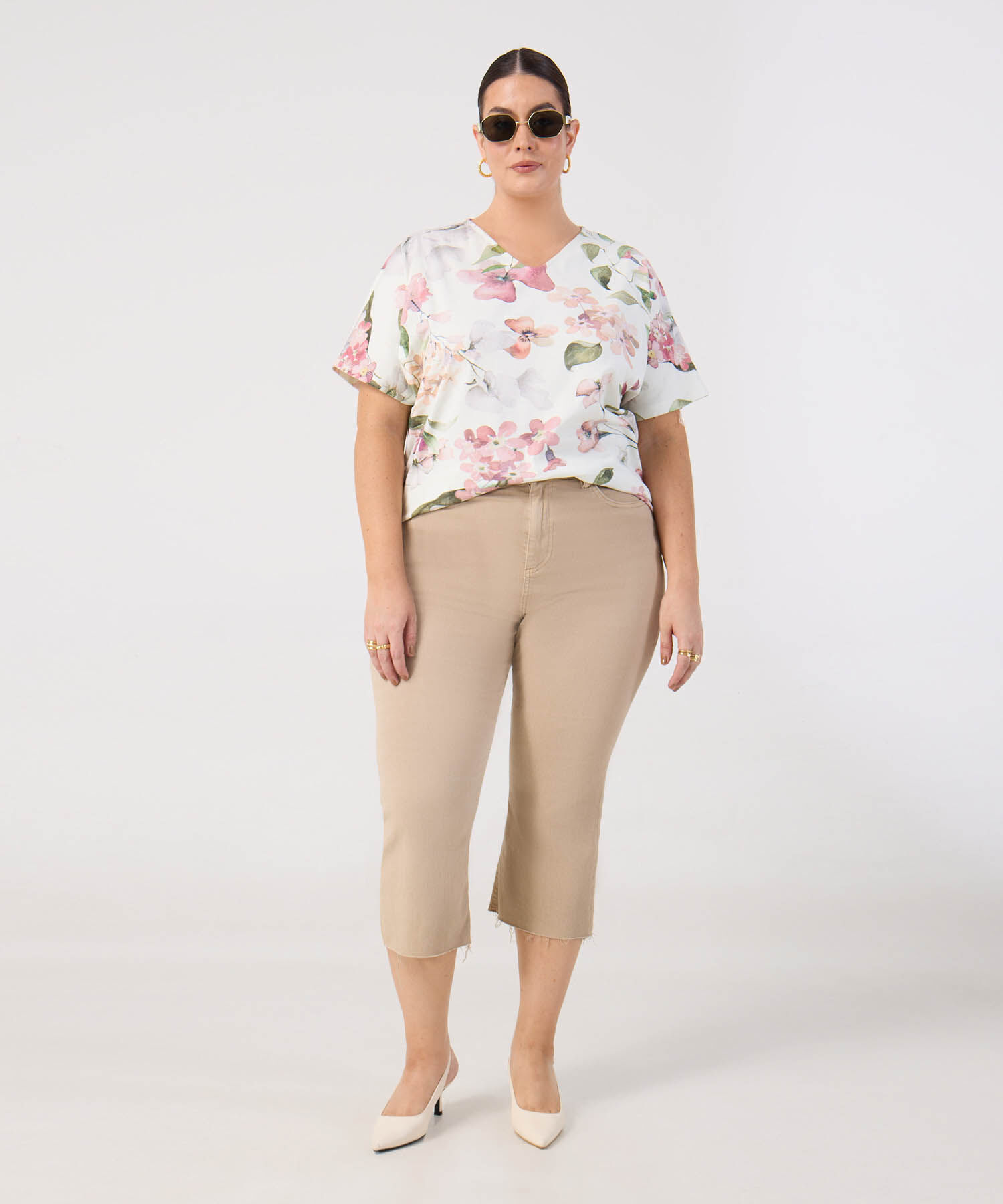 Camiseta Con Cuello En V Para Mujer Curvy