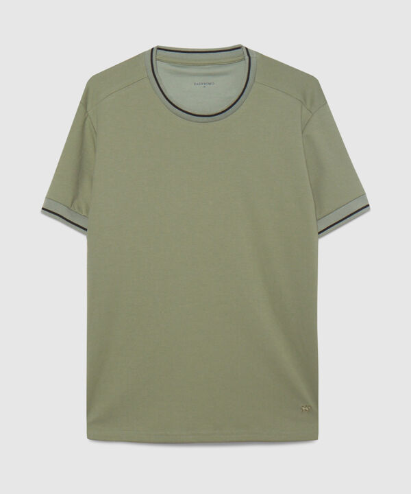 Camiseta Unicolor Con Cuello Y Puños Tejidos