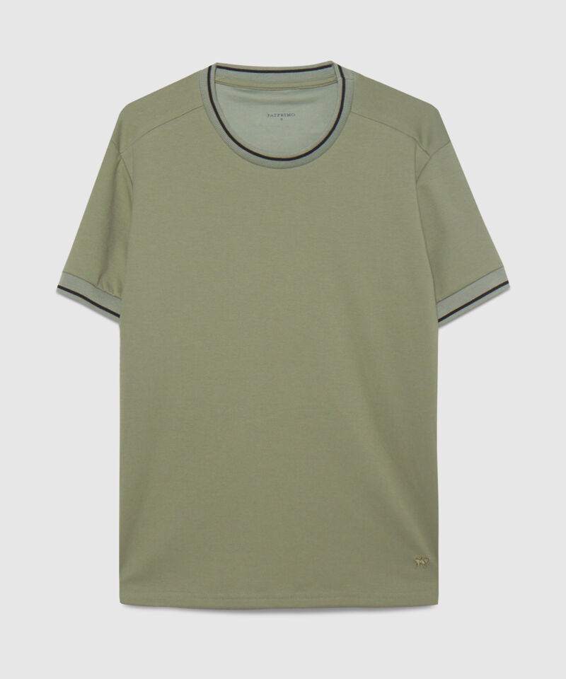 Camiseta Unicolor Con Cuello Y Puños Tejidos