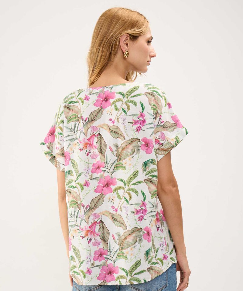 Blusa Estampada en Efecto Lino