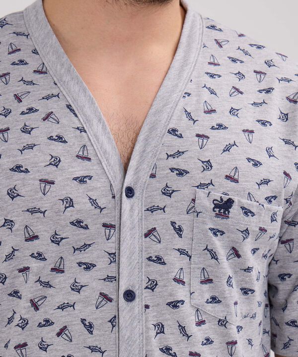 Pijama Manga Corta Camisa Estampada Con Pechera Y Pantalontea Unicolor image number null