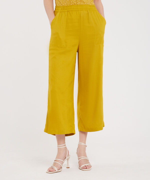 Pantalon Moda Tipo Culotte Unicolor, Resortado Con Bolsillos Diagonales, Tel Aviv Linea Moda image number null